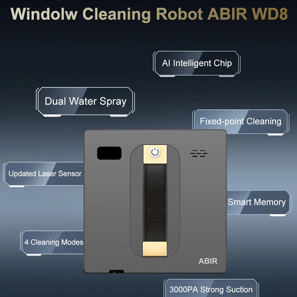 (Codice promozionale:HOT888) Robot Lavavetri ABIR WD8, Doppia Spruzzatura d'Acqua, Memoria Intelligente, Potente Aspirazione a Vuoto, Sensore Laser, Robot per la Pulizia delle Vetrate Domestiche, Controllo tramite APP.