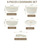 Set di pentole in granito antiaderenti da 5 pezzi con manico rimovibile Set di pentole da cucina per esterni Kit fornello da campeggio per camper a induzione con coperchio