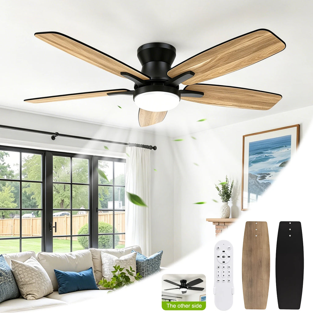 Ventilatore da soffitto a doppia pala da 42 pollici con luce LED dimmerabile, motore DC reversibile a 6 velocità dimmerabile, timer silenzioso, ventilatore a basso profilo per camera da letto, cucina, appartamento