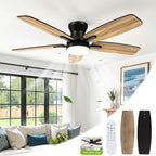 Ventilatore da soffitto a doppia pala da 42 pollici con luce LED dimmerabile, motore DC reversibile a 6 velocità dimmerabile, timer silenzioso, ventilatore a basso profilo per camera da letto, cucina, appartamento