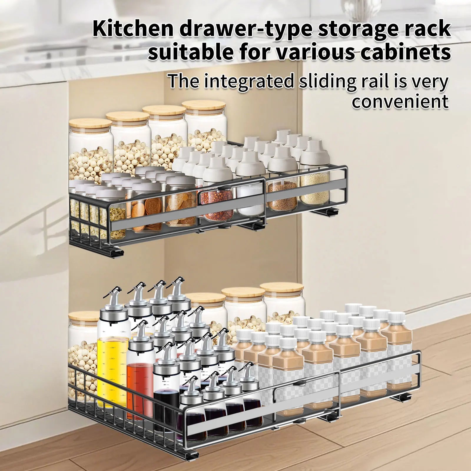 2 Pezzi Scaffale Estraibile per Armadio, Organizzatore Scorrevole da Cucina Senza Foratura per Spezie e Oggetti Vari