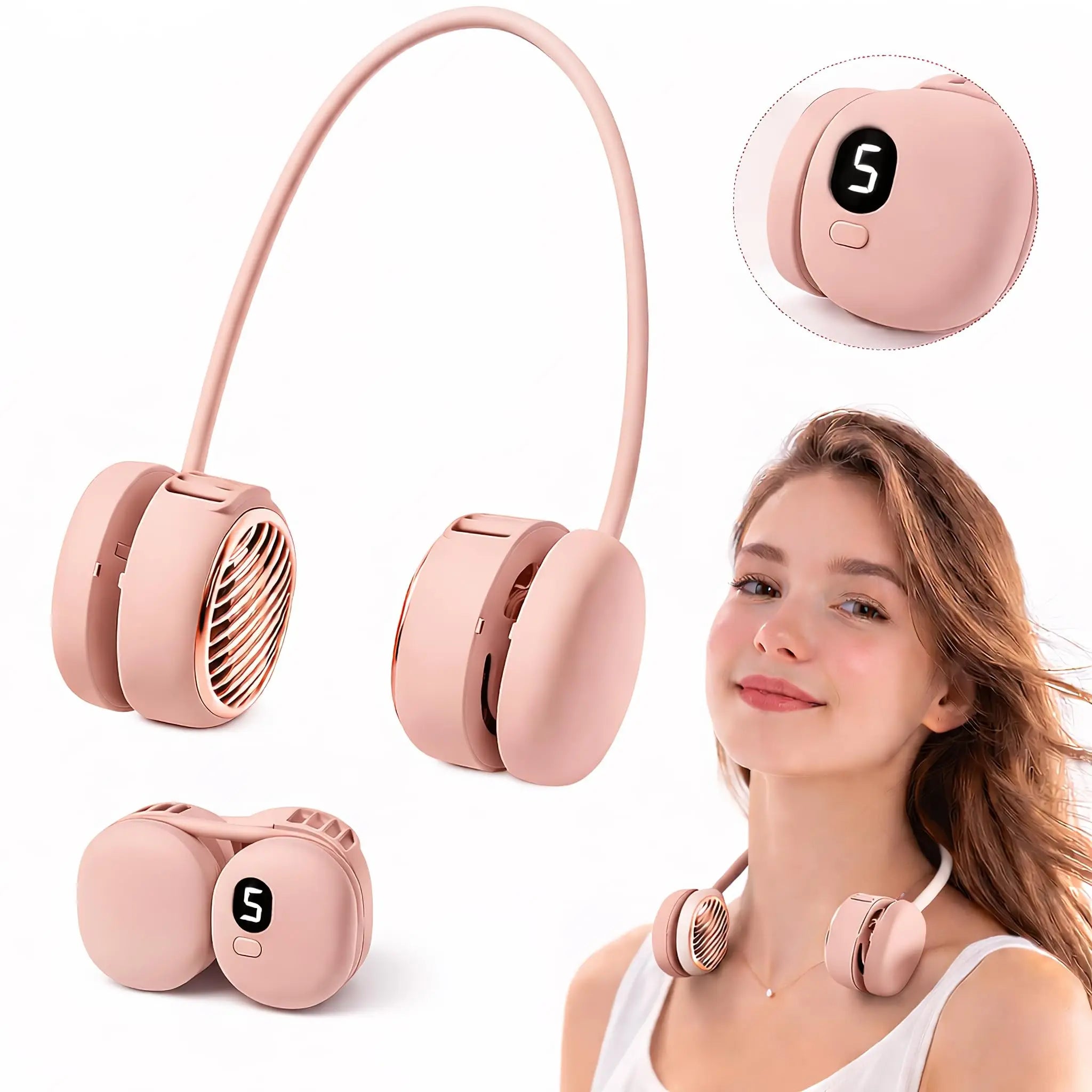 Ventilatore da collo senza pale Dual-Turbo a 5 velocità USB-C, portatile, in silicone, silenzioso, ricaricabile, 165g