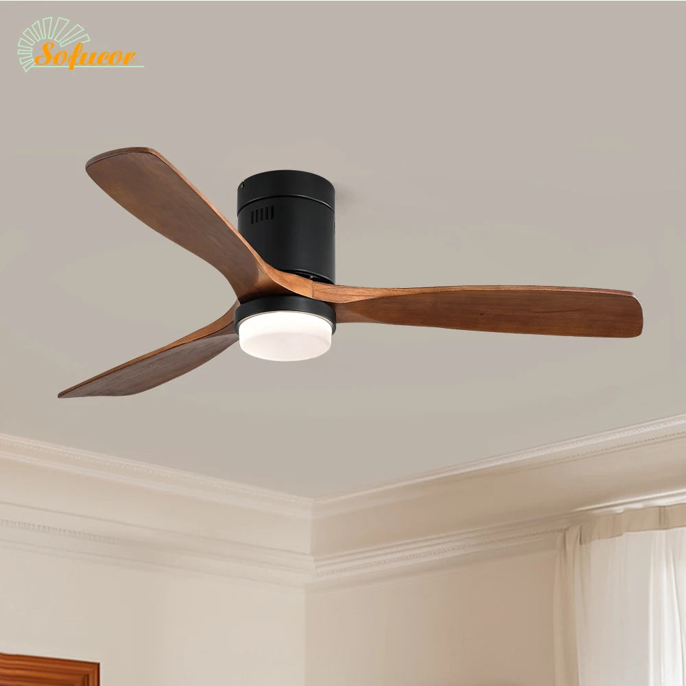 Ventilatore da soffitto Sofucor da 52 pollici in legno nero con luce, telecomando, motore DC silenzioso a 6 velocità per camera da letto e soggiorno