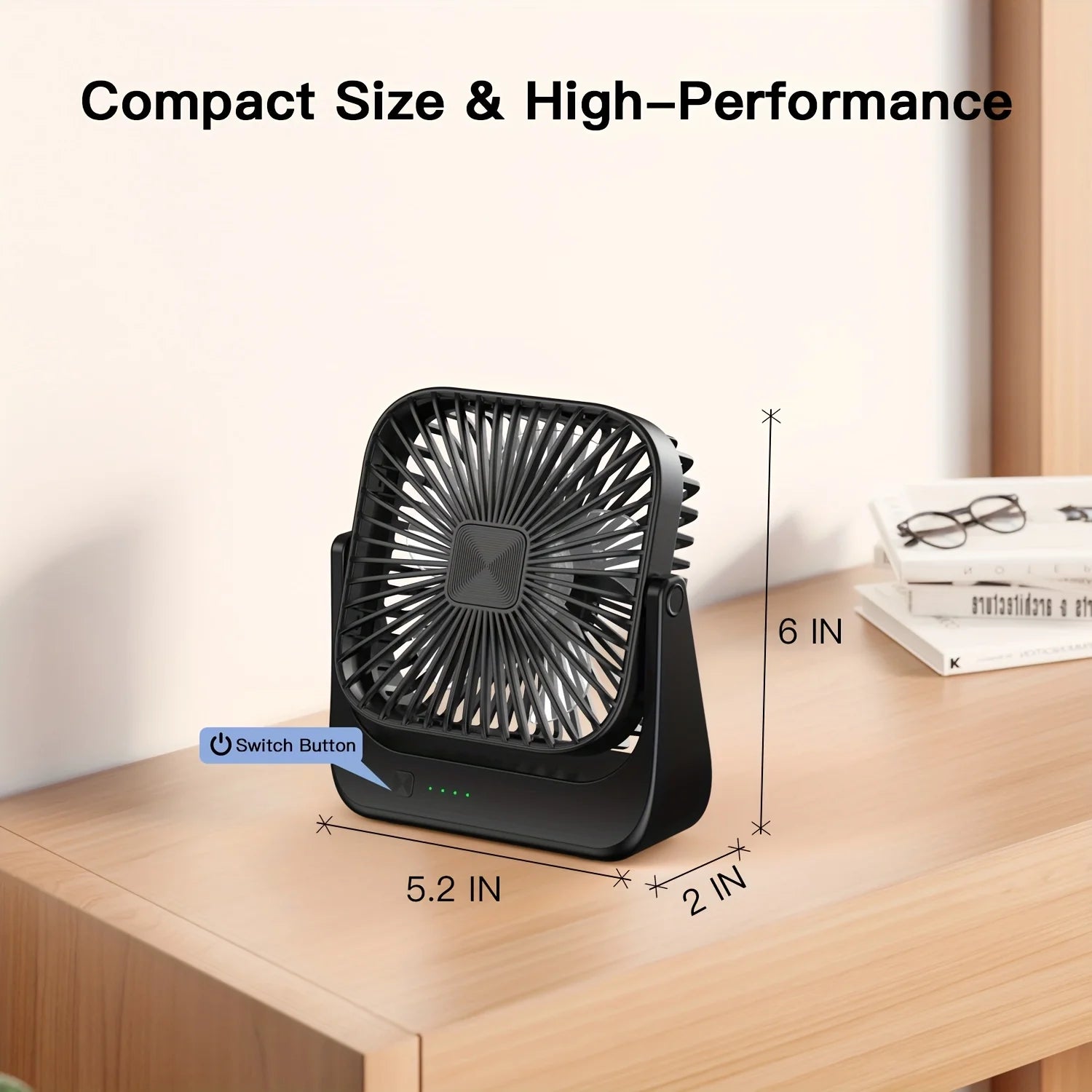 Mini ventilatore portatile USB da tavolo, flusso d'aria potente e funzionamento silenzioso, 4 velocità, vento a 180° ° Ventilatori da terra girevoli per la casa