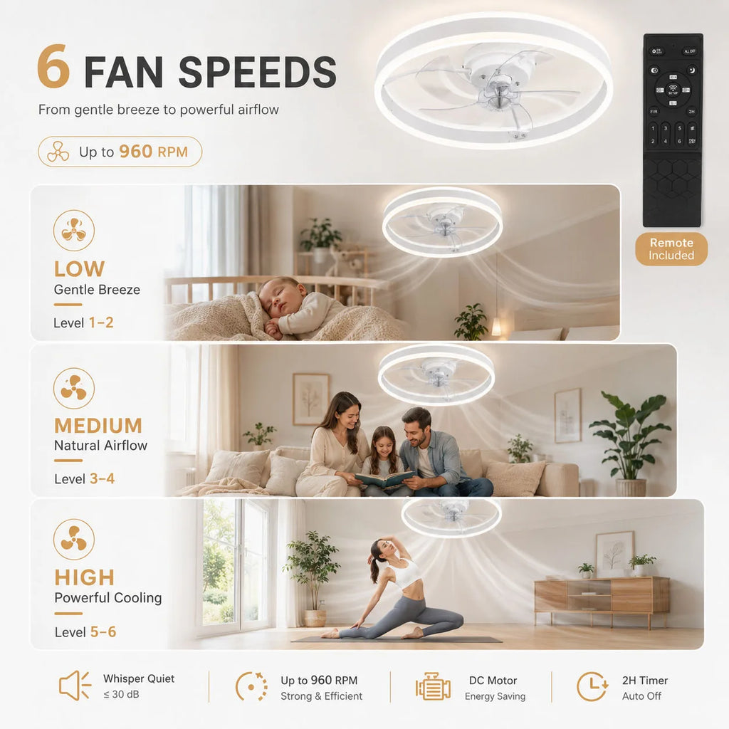 Ventilatore da soffitto con luce LED dimmerabile 50 cm bianco telecomando
