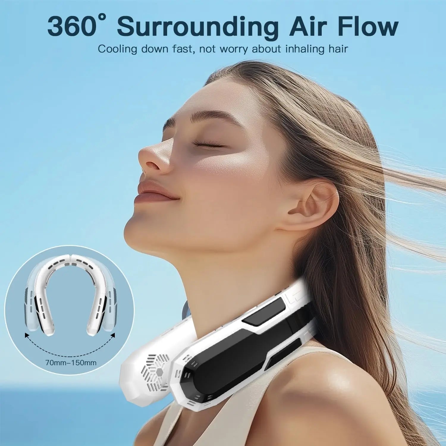 Ventilatore da Collo Ricaricabile 6000mAh, Silenzioso e Portatile, con Display Digitale, Raffreddatore d'Aria a Mani Libere per Lavoro all'Aperto e Campeggio