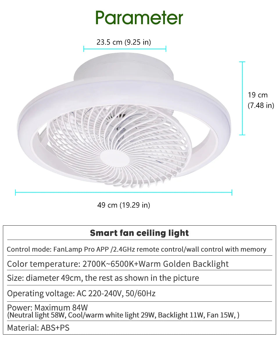 Ventilatore da Soffitto Intelligente con Luci a 360° °   Lampada Ventilatore Moderna Girevole con Controllo Remoto APP, Dimmerabile, 6 Velocità del Vento, Flusso d'Aria Reversibile per Interni
