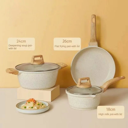 Set di 3-7 pentole e padelle antiaderenti in granito bianco per induzione, con padelle e casseruola