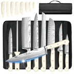ZENG 8-teiliges Karbonstahl-Messerset, ergonomischer geschwungener weißer Griff, spülmaschinenfest, Mehrzweck-Set für Küche und Geschenke