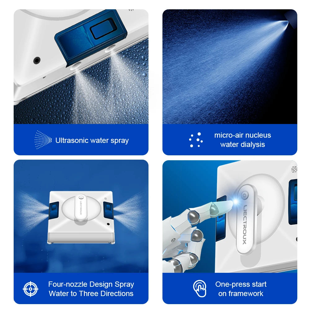 Liectroux YW509 Fensterputzroboter, 4-Wege-Wassersprühsystem, Fensterputzroboter für Glasböden, Glaswände, Fensterstaubsauger, intelligente Navigation, dreifaches Sicherheitssystem