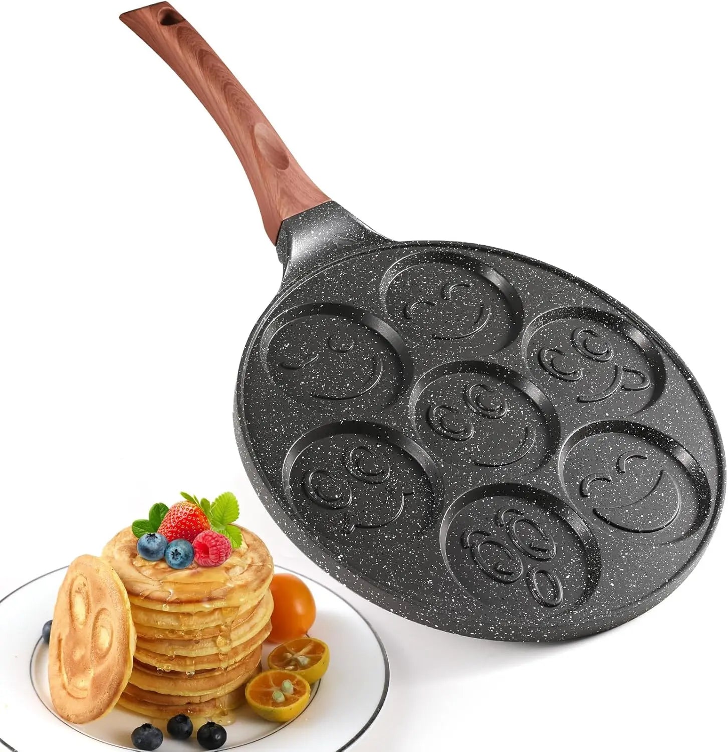 Padella per Pancake Sorridenti, Antiaderente con 7 Fori per Crepe