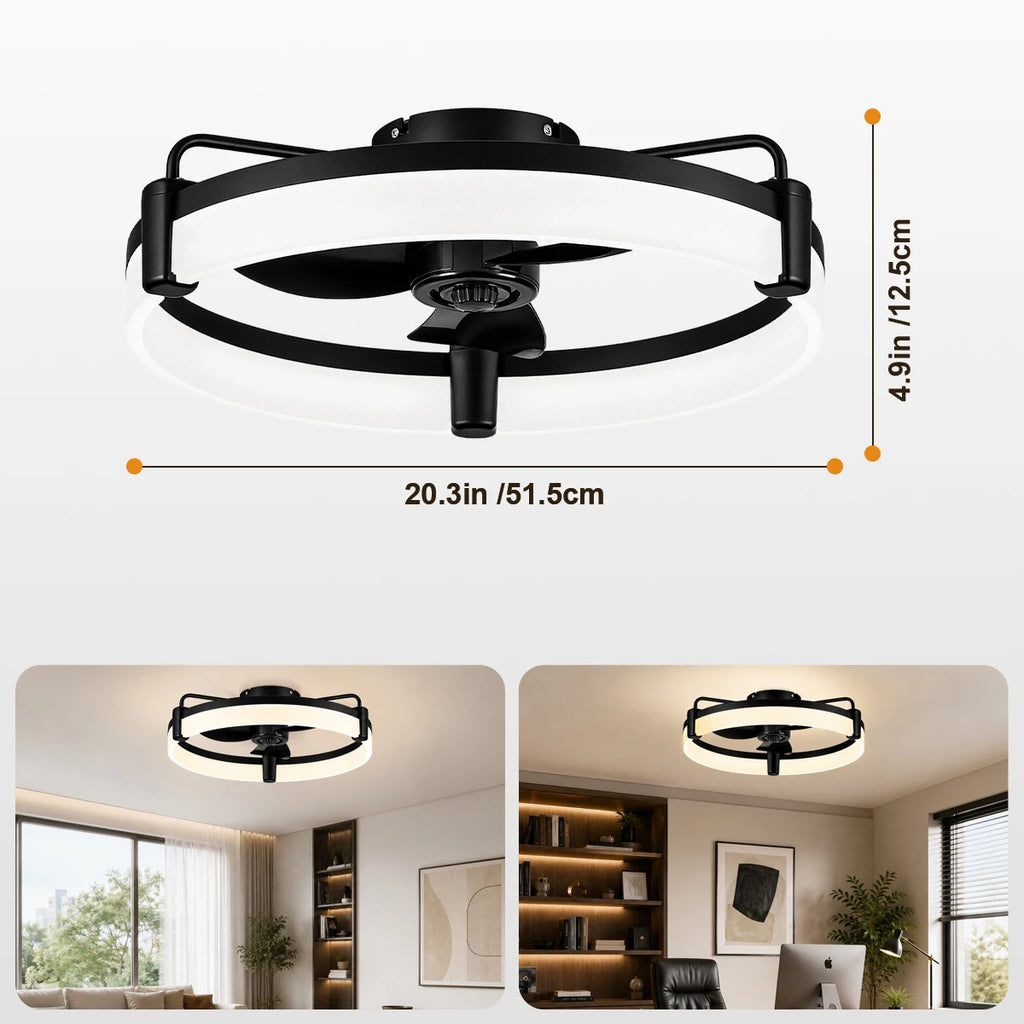 Ventilatore da soffitto rotondo Aiopp Ultra Quiet LED con luce e telecomando, 6 velocità, dimmerabile, motore DC reversibile, a basso profilo, per camera da letto, casa, cucina