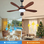 Ventilatore da soffitto da 132 cm con luce, reversibile, 6 velocità, LED da 30 W, telecomando, nero/marrone