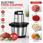 Fleischwolf Küchenmaschine Edelstahl 1500W 6.5L, 3 Geschwindigkeiten, Leistungsstarker Motor, 4-Schicht-Klinge, Zerkleinerer für Gemüse, Zwiebeln und Knoblauch