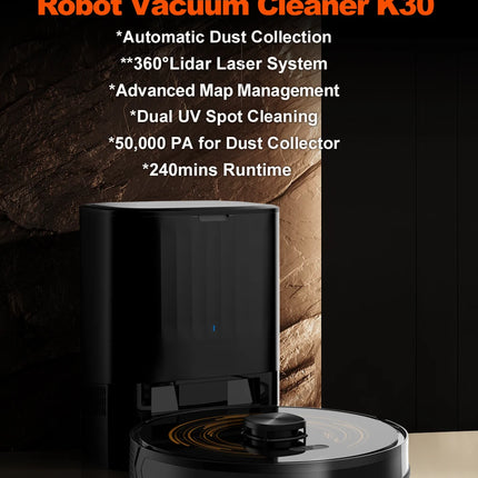 ABIR K30 Robot Vacuum Cleaner, Automatic Emptying Station, Lidar Laser, 6500PA Suction, Multi-Floor Mapping, Smart Home Appliance for Dry and Wet Cleaning