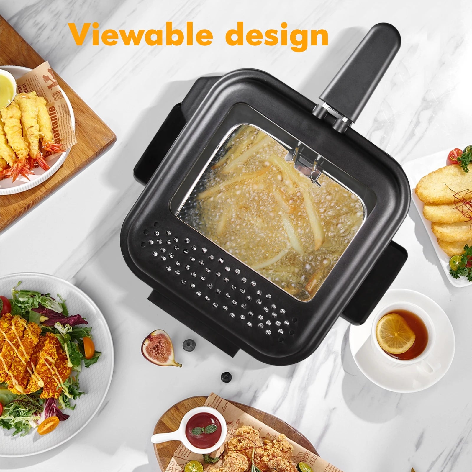 Aigostar Fries 30IZD 1.5L Friggitrice Compatta in Acciaio Inossidabile 1000W con Finestra di Visualizzazione e Controllo Temperatura