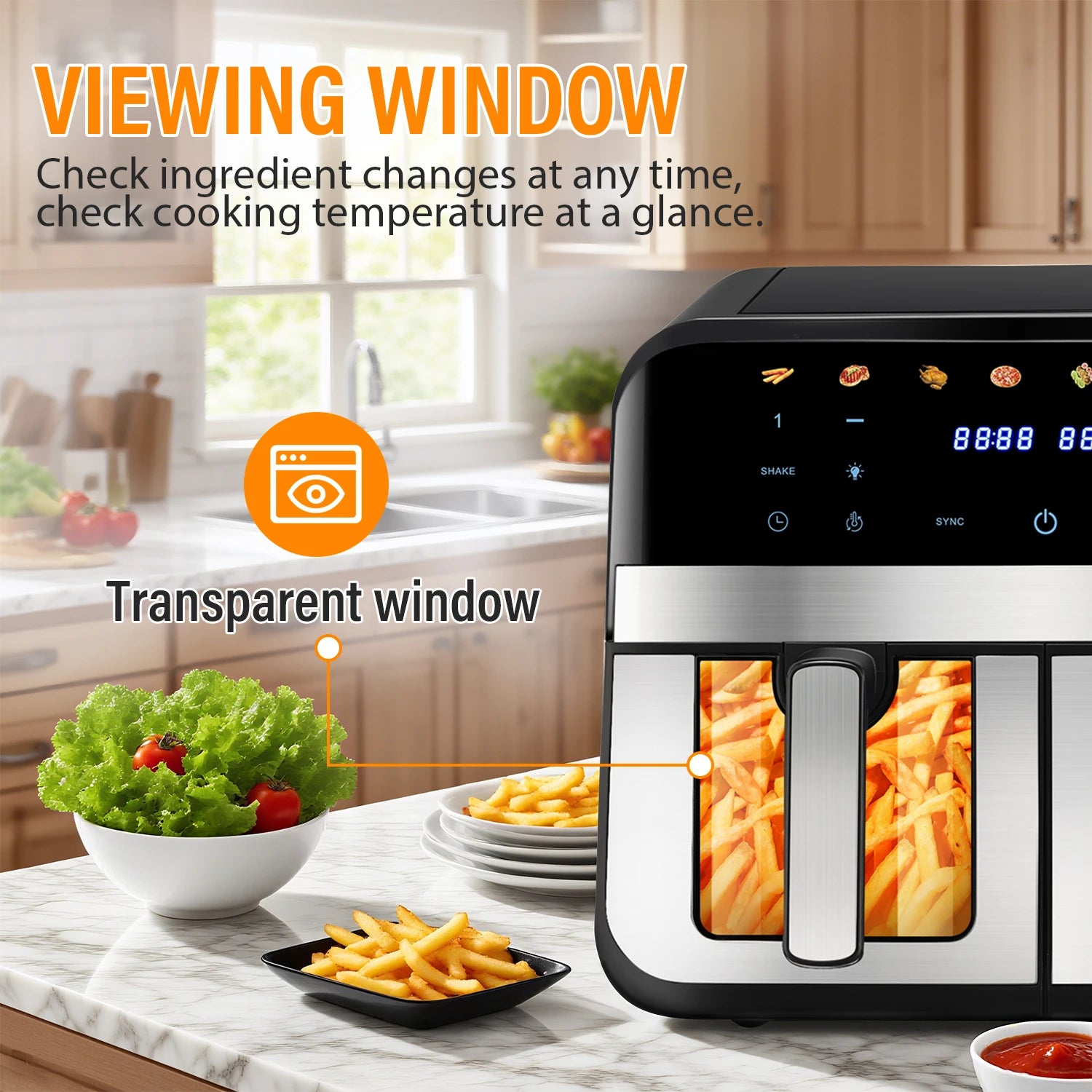 Forno friggitrice ad aria a doppio cestello da 9 litri con finestre Easy View - Oyajia