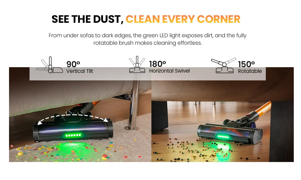 Erabros EV5 550W 70KPA Cordless Vacuum Cleaner with Ultra-Strong Suction Power, 80 Minutes Runtime, Smart Handheld Vacuum with 4 Modes