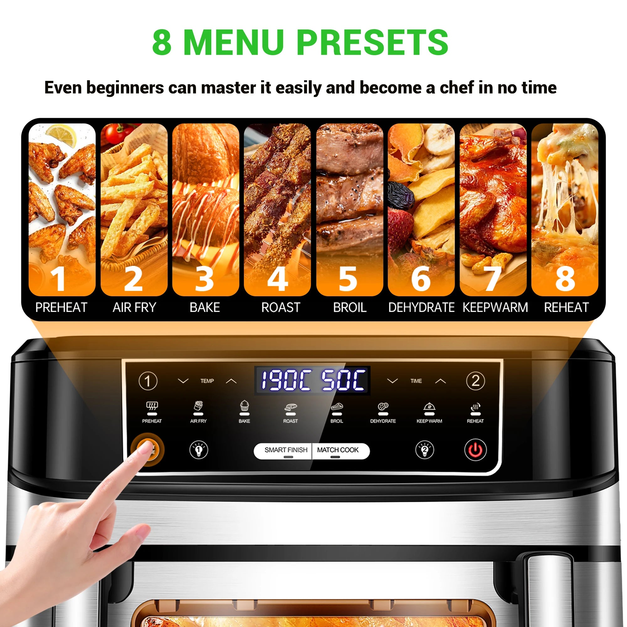 Friggitrice ad aria calda 12 litri EMPHSISM KDF-5512DTW con doppia camera regolabile e 8 programmi