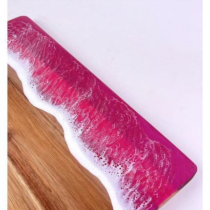 Tagliere in legno di acacia con resina epossidica ondulata in resina rosa, tagliere Challah per cucina, preparazione dei pasti, vassoio da portata, tagliere in legno per formaggi