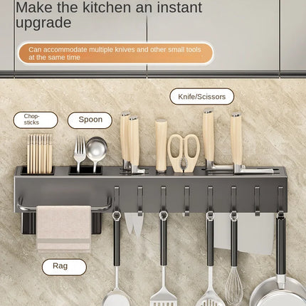 Mensole da cucina senza attrezzi, accessori da cucina, tubo portabacchette multifunzionale a parete, portaoggetti per coltelli e utensili