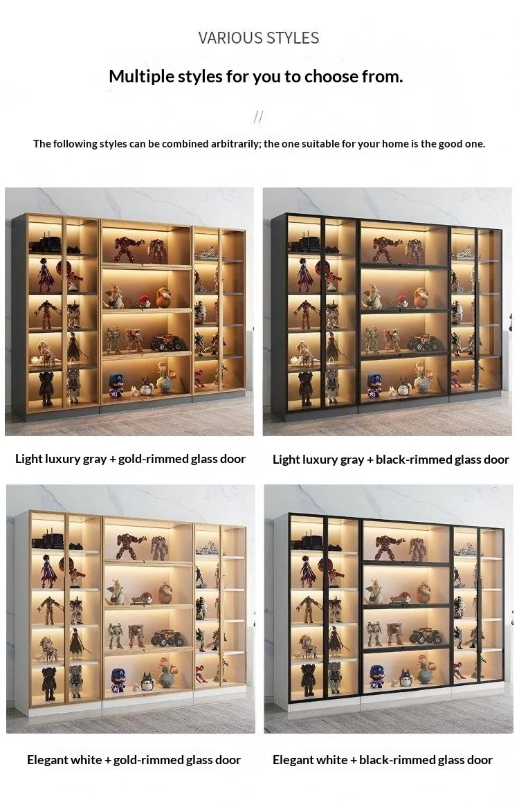Vetrina Espositiva Personalizzabile con Porta in Vetro Temperato, Luce LED, Grande Capacità, Scomparti Multipli, Telaio in Alluminio, Eco-Friendly