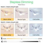 Ventilatore da Soffitto con Luce 42.91 Pollici, Motore DC Silenzioso a Risparmio Energetico, 3 Colori Variabili, 6 Velocità Regolabili, per Camera da Letto e Soggiorno