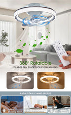 Ventilatore da soffitto a LED intelligente con altoparlante 360 °   Lampadario rotante moderno RGB con telecomando APP, lampadario a 6 velocità per interni domestici