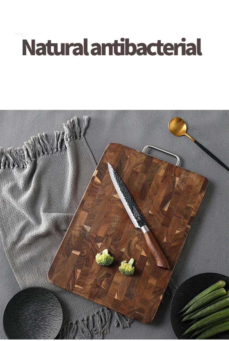 Tagliere aus Akazienholz mit grober Maserung, robust, mit Doppelgriff, schimmelresistent für die Küche