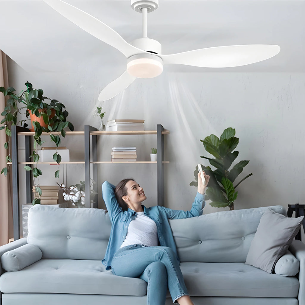 Ventilatore da Soffitto a Risparmio Energetico da 42-52 Pollici con Luce e Telecomando Ventilatore Elettrico Reversibile a 3 Pale, Ventilatore da Soffitto a Basso Profilo per Caffetteria, Casa, Hotel, Ufficio, Bungalow