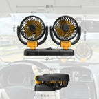Ventilatore per Auto 12V a Doppia Testa con Rotazione a 360 Gradi, Portatile, 2 Velocità, Vento Forte, Alimentazione da Presa Accendisigari per Camion, SUV, Camper