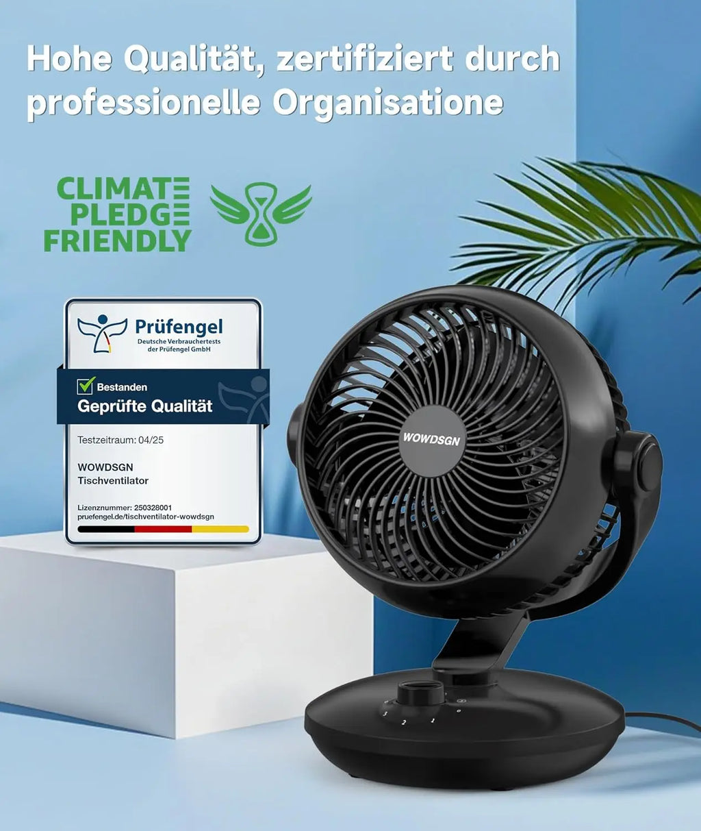 Ventilatori silenziosi WOWDSGN, 6 velocità regolabili, 3 modalità, 22 dB, neri, timer da 9 ore, ventilatore da tavolo per scrivania da ufficio per studenti, cucine, soggiorno
