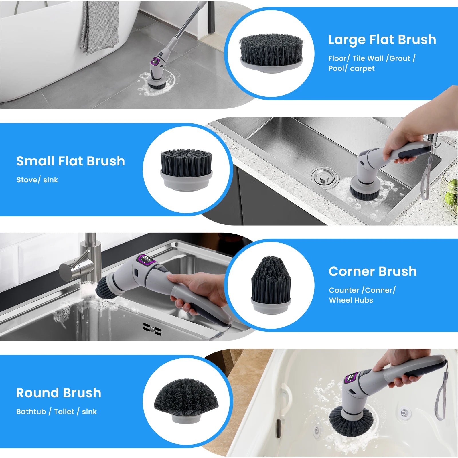 Elektrische Reinigungsbürste 10-in-1, rotierender elektrischer Scrubber für das ganze Haus mit Sprachsteuerung, Reinigungsgerät für Küche und Bad