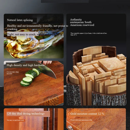 Solid Rosewood Cutting Board, Double-Sided, with Mortise and Tenon Joint, Thick, Anti-Mold, for Kitchen