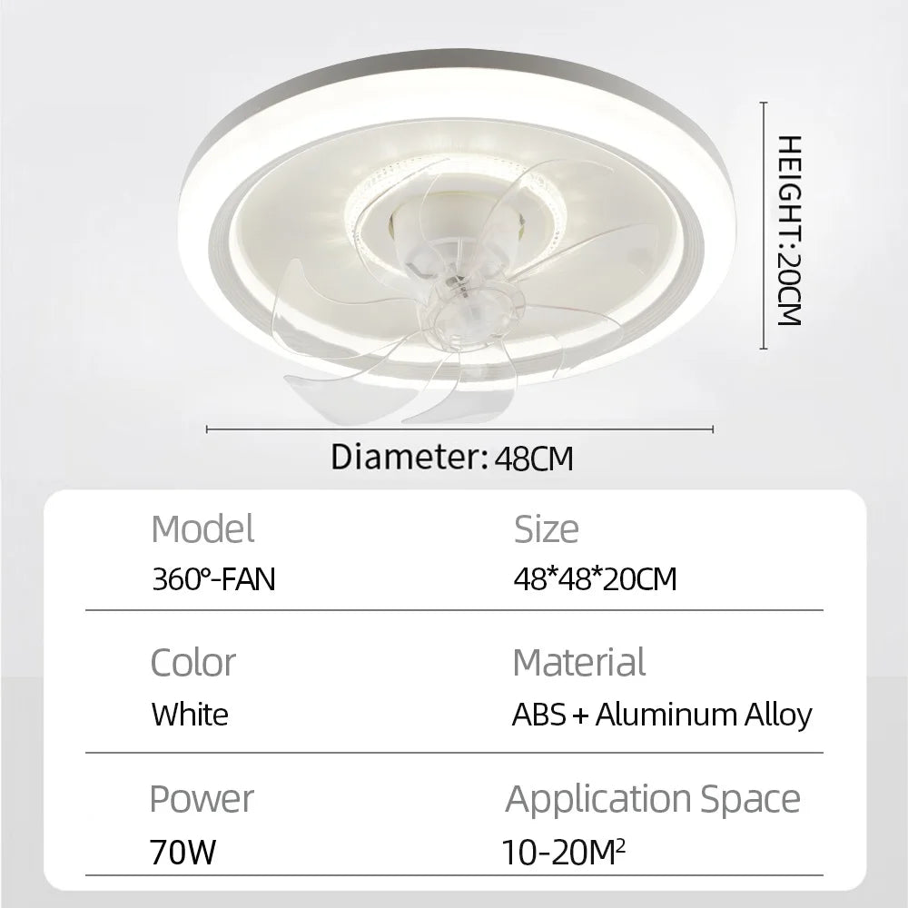 360 °   Ventilatore da Soffitto Rotante con Luce 220V, Dimmerabile Intelligente, 6 Velocità, Ventilatore Elettrico Decorativo per Casa, Camera da Letto, Balcone