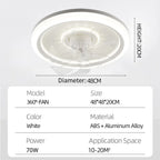 360 °   Ventilatore da Soffitto Rotante con Luce 220V, Dimmerabile Intelligente, 6 Velocità, Ventilatore Elettrico Decorativo per Casa, Camera da Letto, Balcone