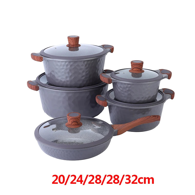 DONNOR Pentole e Padelle Set 10 Pezzi Set di Pentole Antiaderenti Set di Pentole da Cucina a Induzione Non Tossico con Padelle Stock Pot JT526