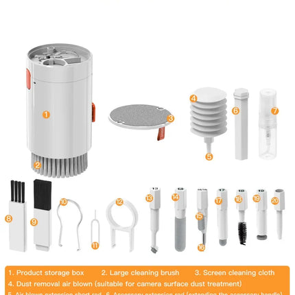 20 in 1 Set di strumenti per la pulizia di tastiere, computer portatili, cuffie, fotocamere digitali, telefoni cellulari, auricolari, penna per la pulizia, estrattore di copritasti