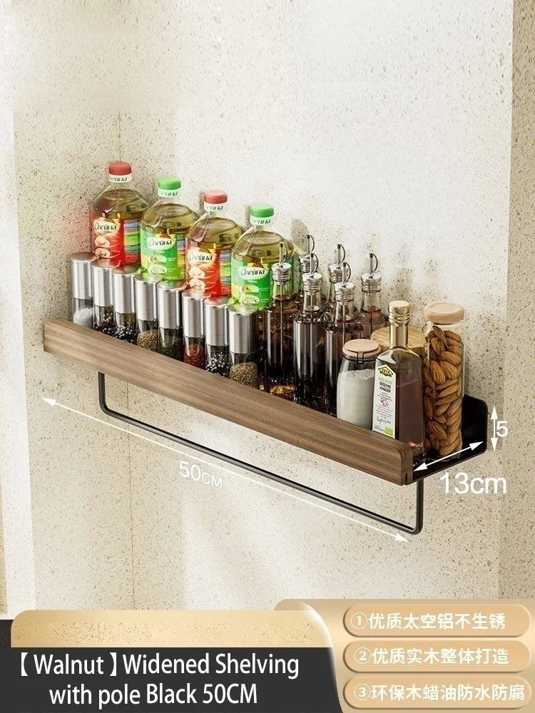 Scaffale per condimenti da cucina in noce, scaffale per condimenti, scaffale per riporre in legno massello multistrato montato a parete non perforato