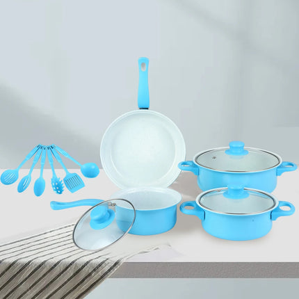 12 pezzi set di pentole antiaderenti, pentola per il latte, padella in pietra Maifan con coperchio, set di pentole impilabili per tutti i piani cottura