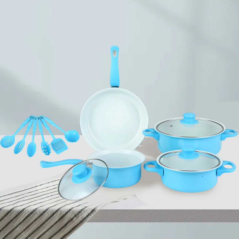 12 pezzi set di pentole antiaderenti pentola per il latte padella in pietra Maifan con coperchio set di pentole impilabili per tutti i piano cottura