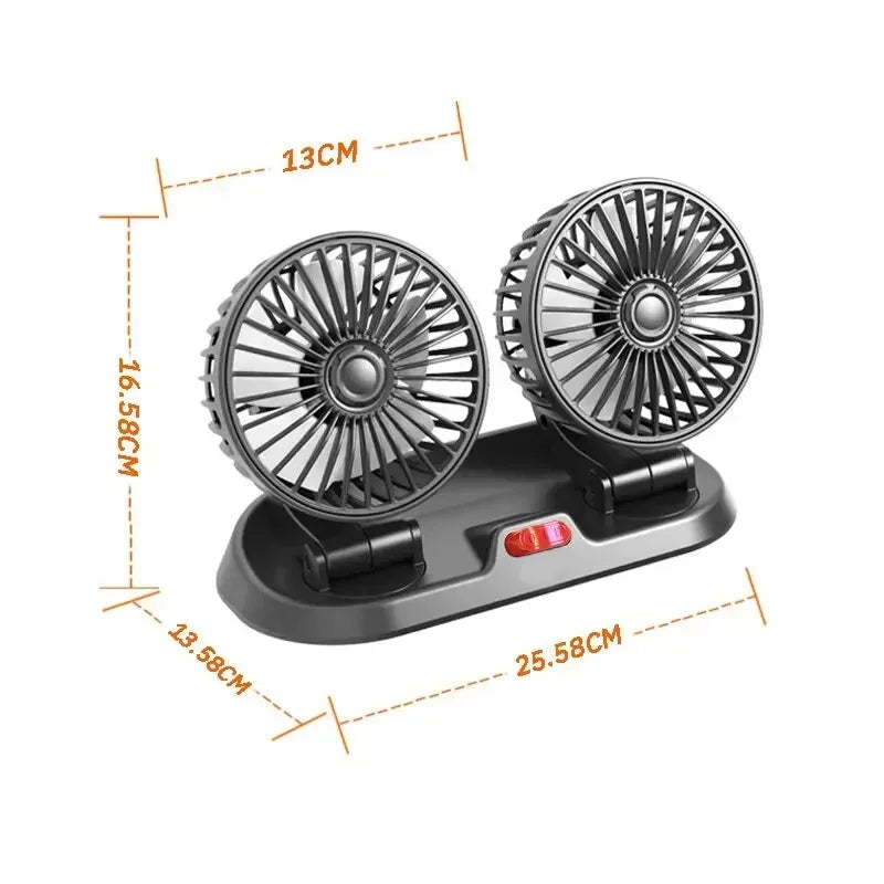 Ventilatore per auto EAFC 5V 12V a doppia testa con raffreddamento ad aria a 360° °   Mini ventilatore portatile USB regolabile per auto, accessori per auto a basso rumore