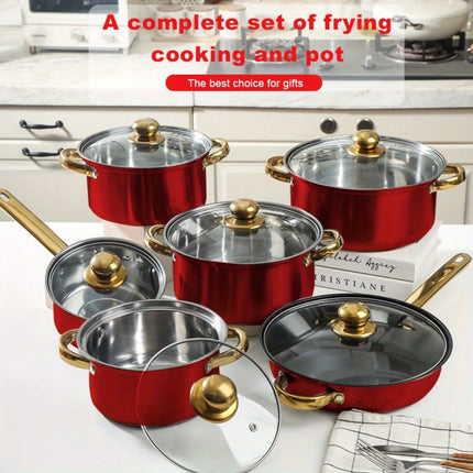 12-piece stainless steel kitchen utensil set, multi-colored non-stick pans set, pots, pans, skillets with lid, versatile, elegant and durable