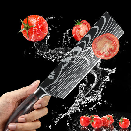 ZENG Coltello da Cucina Professionale Ultra Affilato e Resistente, 7 Pollici, Acciaio Inossidabile, Manico in Legno, Finitura Laser Damascata, con Confezione Regalo