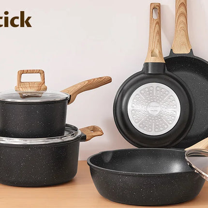 10-Piece Induction Cookware Set, Non-Stick Pots and Pans Set, Cooking Cookware Set with Lids, Granite, PFAS-Free