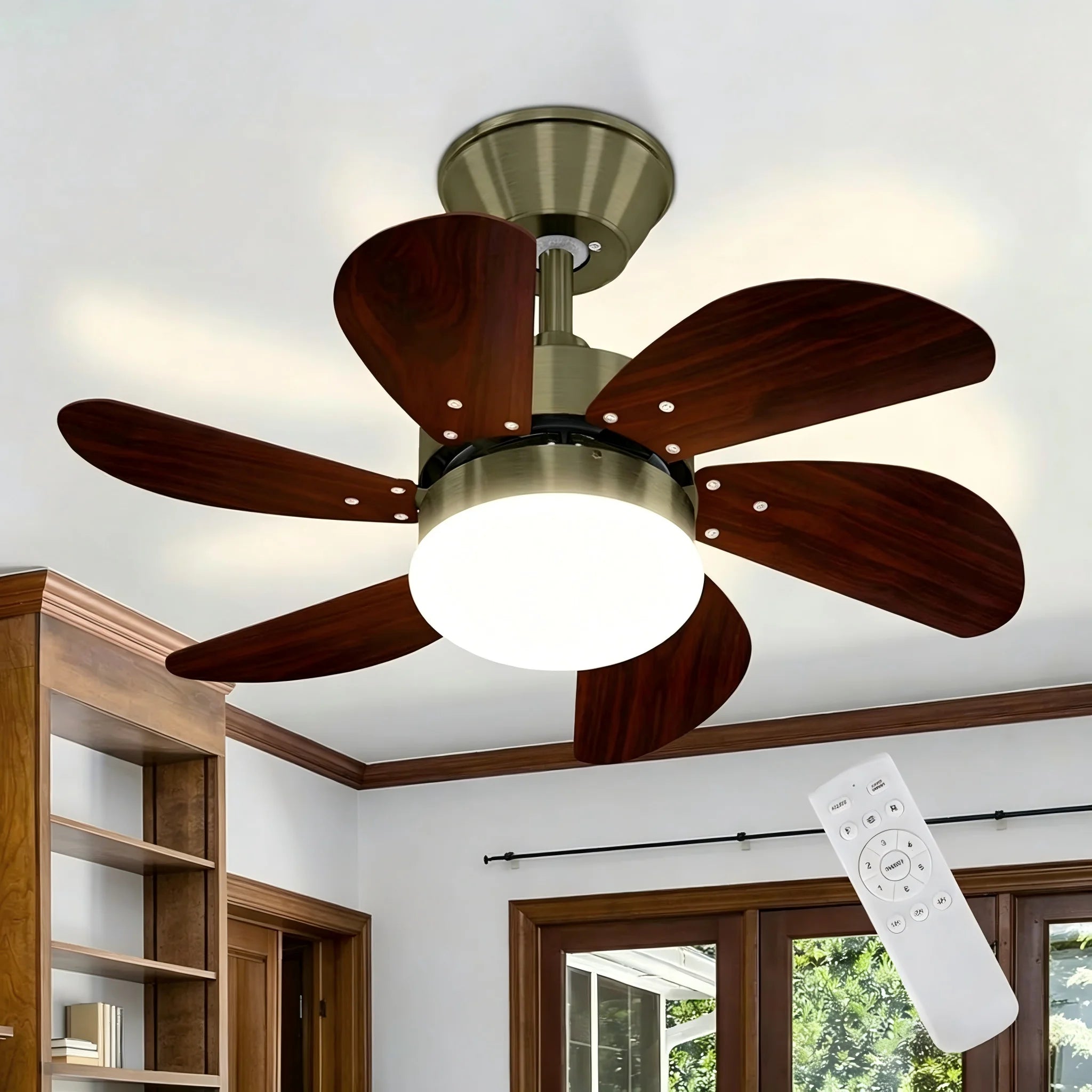 Ventilatore da soffitto a 6 pale E27 con luce, verde antico, lampadina non inclusa