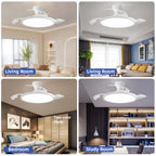 Ventilatore da Soffitto Invisibile con Luce, Pale Retrattili, Grande Ventilatore Elettrico per Raffreddamento e Ventilazione, Telecomando, Illuminazione Dimmerabile