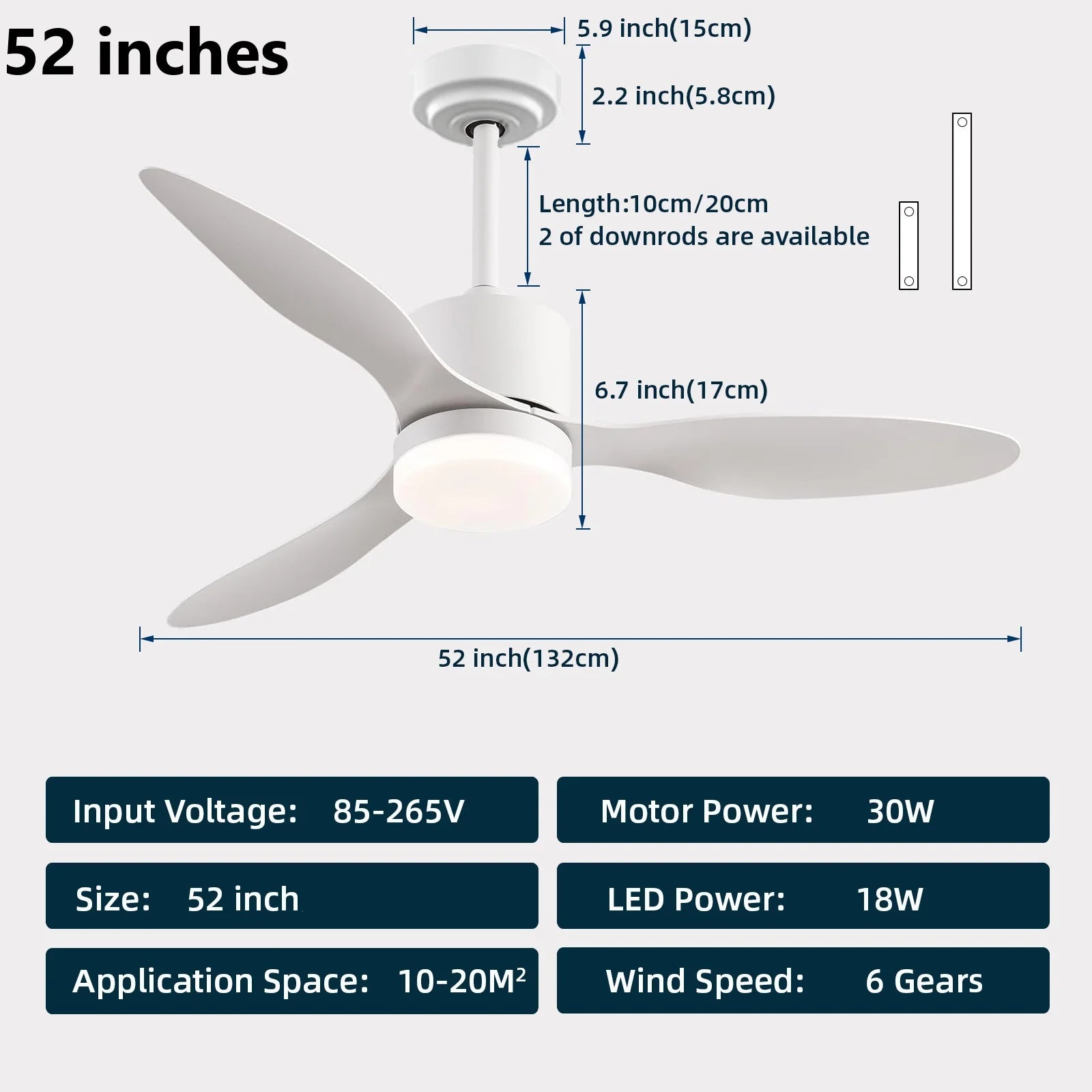 Ventilatore da Soffitto a Risparmio Energetico da 42-52 Pollici con Luce e Telecomando Ventilatore Elettrico Reversibile a 3 Pale, Ventilatore da Soffitto a Basso Profilo per Caffetteria, Casa, Hotel, Ufficio, Bungalow