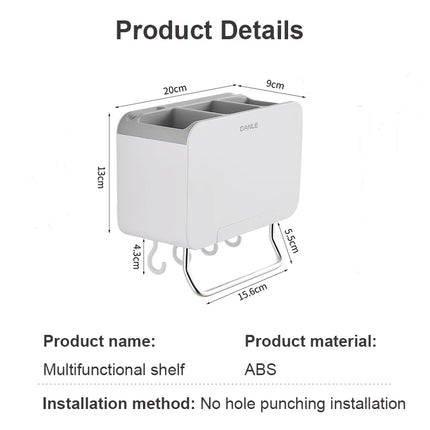 Multifunctional Wall-Mounted Kitchen Organizer No-Drill Utensil Holder with Removable Drain Tray and Towel Rack