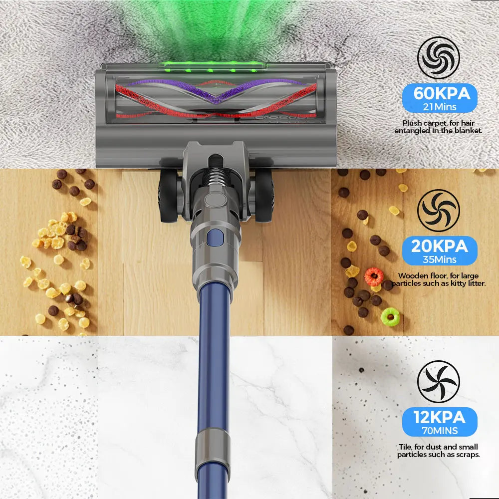 Cotiar 650W 60kPa Kabelloser Staubsauger Stielstaubsauger Handstaubsauger 70 Minuten Laufzeit Multifunktional S25